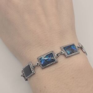 Vintage Unmarked Abalone Shell Bracelet Blue/Green 7.5in